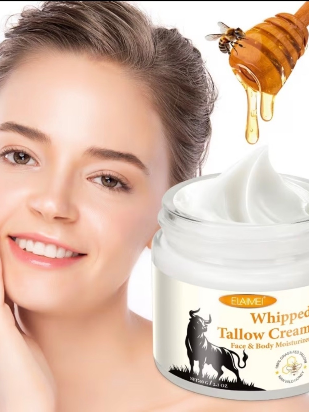Whipped Tallow Cream Face & Body Moisturizer - White with Orange Accents - Picture 6 of 8